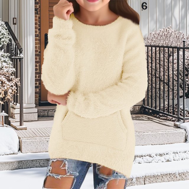 LIJCC Chandail à Manches Longues Surdimensionné pour Filles, Col Rond, Tricot Douillet, Chaud et Confortable, Ample, Moelleux, Mode Décontractée, Automne