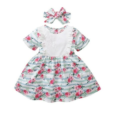 

Girls Dresses Short Sleeve Casual Dress Floral Print Multicolor 80