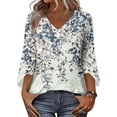 thumbnail image 5 of Delconic Womens V Neck Three Quarter Sleeve Floral Print Casual Loose Fit T Shirt Top Lightweight Soft Fabric Blouse for Daily Wear Office Travel Multicolor XL, 5 of 7
