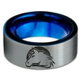 thumbnail image 2 of Tungsten Horse Horses Equestrian Equine Equidae Band Ring 8mm Men Women Comfort Fit Blue Flat Cut Brushed Gray Polished, 2 of 4