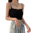 thumbnail image 2 of Camisetas sin mangas con tirantes finos para mujer, camisetas sin mangas con tiras, Color puro a la moda, ajustadas y con bordes ondulados, 2 of 8