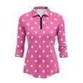 thumbnail image 2 of Binienty Pink Polka Dot Women Sport Shirts 3/4 Sleeve Cloth Workout Tennis T-Shirts Quarter Zip Machine Washable for Golf,Tennis,Hiking,Running,Gym, 2 of 7