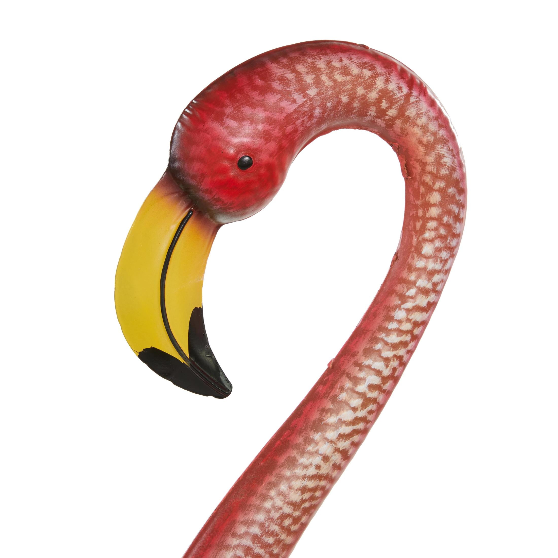 DecMode 54" Indoor Outdoor Standing Flamingo Garden Sculpture with Yellow Accents (2 Pack)