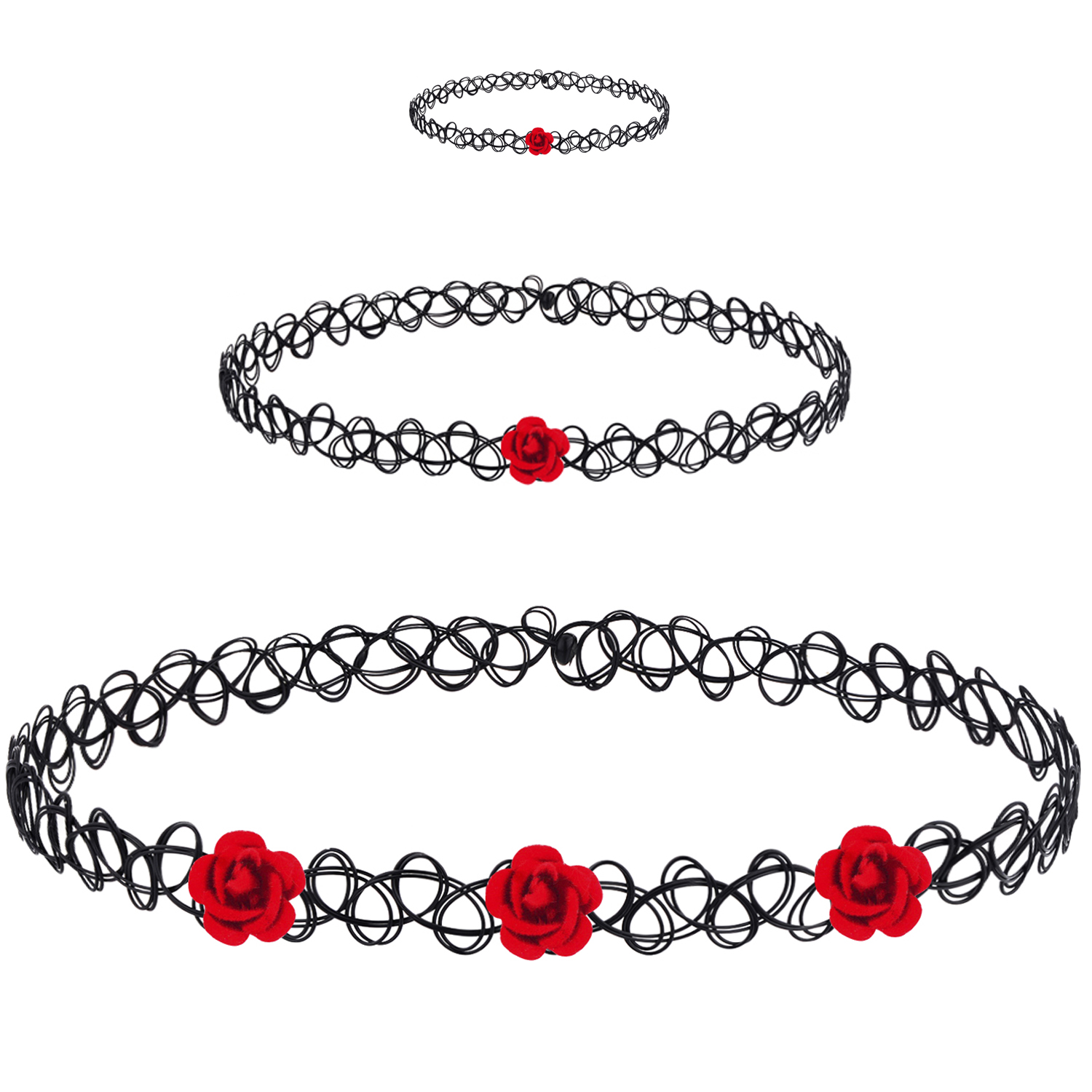 Bodyj4you 3pc Choker Necklace Ring Set Henna Tattoo Stretch Elastic Red Rose Teen Girl Women Fashion Walmart Com