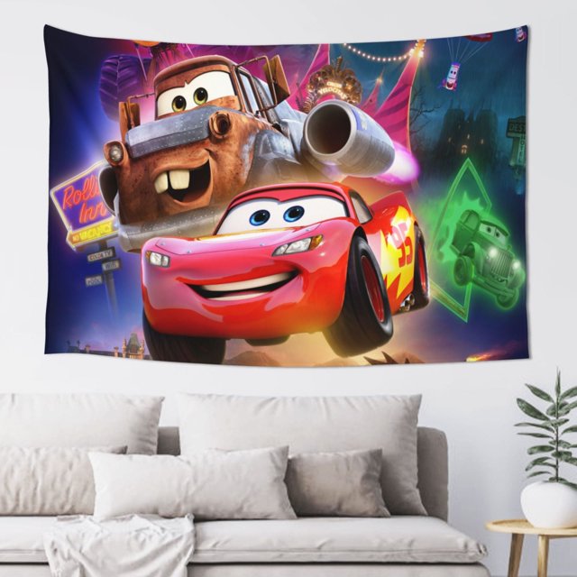 Tapiz de pared de Cars Lightning Mcqueen, decoración para fiestas, pancarta para sala de estar, dormitorio, fondo, tapiz para decoración de pared del hogar, tamaño único