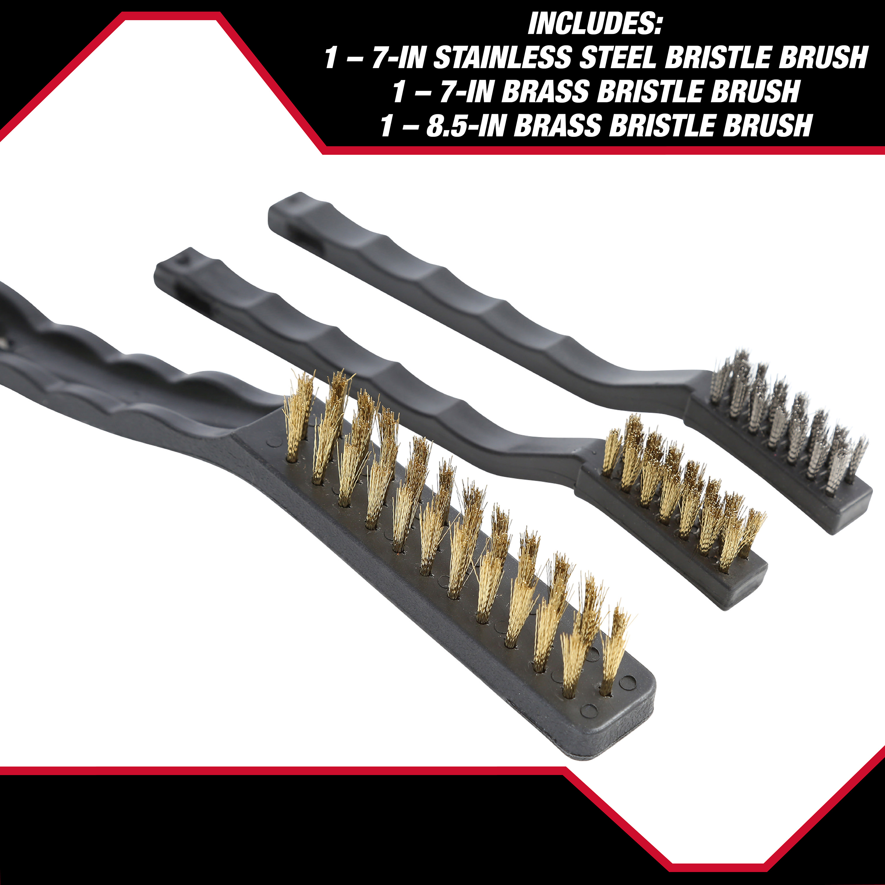 Hyper Tough 3-Piece Wire Brush Set for Utility Cleaning, Brass and Stainless Steel Brushes - image 5 of 8