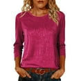 thumbnail image 2 of Sequin Tops for Women 3/4 Sleeve Dressy Sparkling Shirt Loose Fit Crew Neck Pullover Blouse for Evening Party, 2 of 7