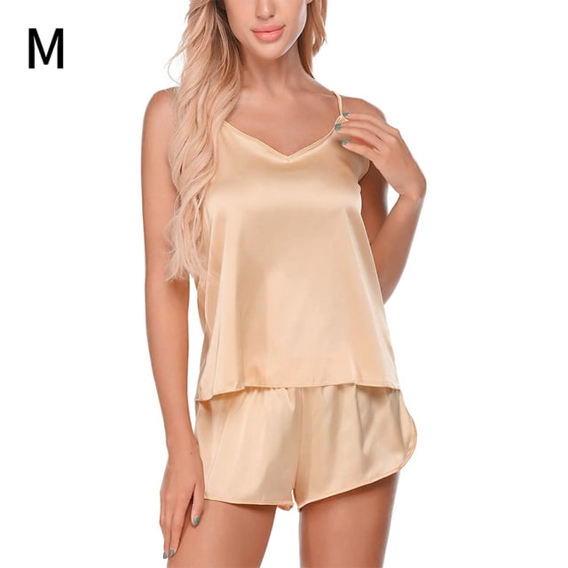 Conjunto de ropa de dormir para mujer Encantador chaleco con cuello en V, pantalones cortos, camisón, caqui, M Guardurnaity XX000231-14