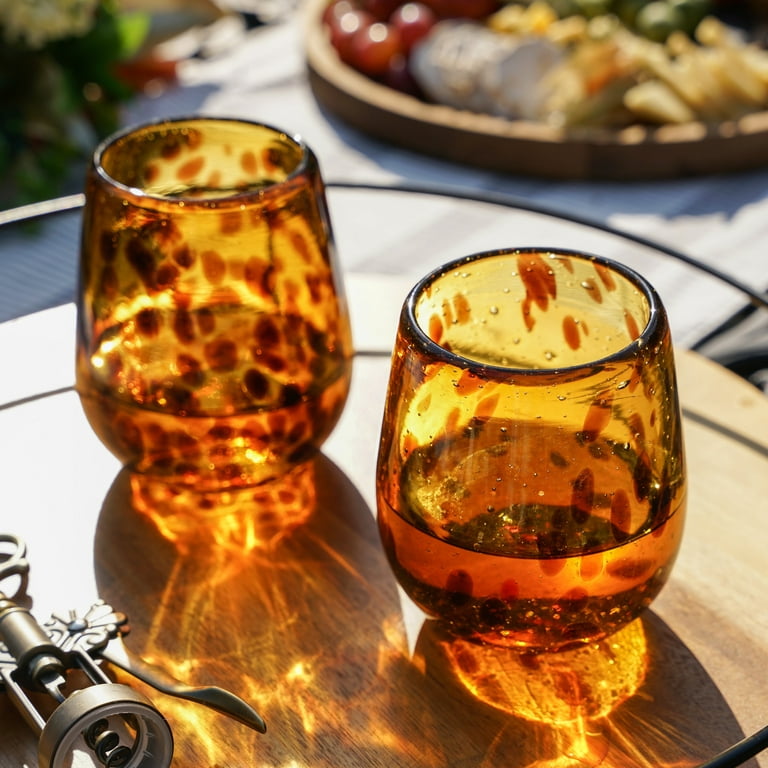 Hand Blown Orange Wine Glass