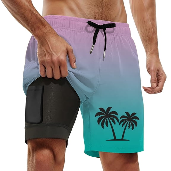 Kcolen Men's Swim Trunks 7 Inch Inseam Gradient Swimming Short Lightweight Swimsuit Men Swim Trunks Men Summer Beach Loose Fit Bathing Suit Beach Board Shorts