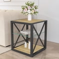 thumbnail image 6 of 1 piece Modern End Table Nightstand for Bedroom & Living Room, Tempered Glass&Natural Wood MDF Top , Industrial Style Side Table, 6 of 10