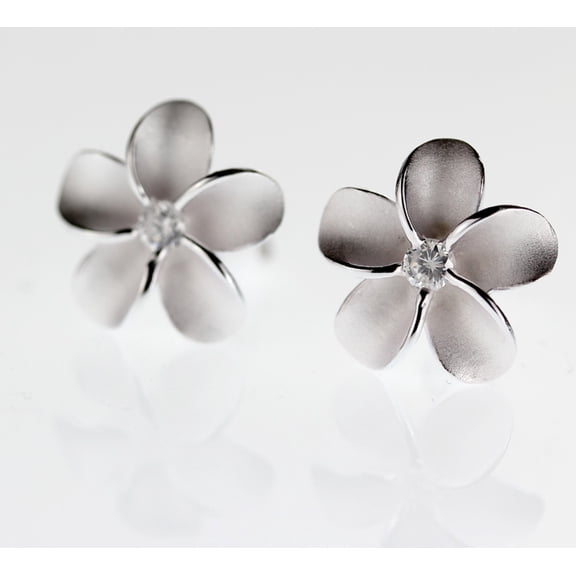 Hawaiian Jewelry Sterling Silver Hawaii Plumeria Flower Pierced Earring 12mm Diameter