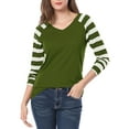 thumbnail image 5 of MODA NOVA Junior's Striped Raglan Long Sleeves V Neck Tee Shirt Green-White L, 5 of 6