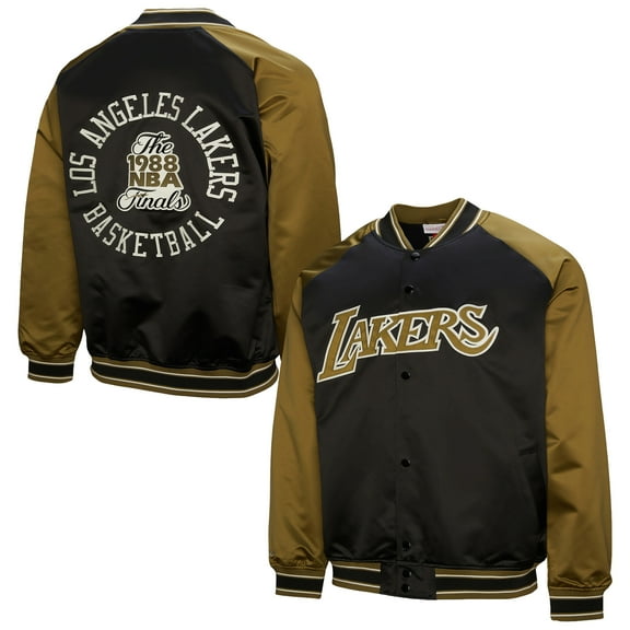 Men's Mitchell & Ness Olive Los Angeles Lakers Clutch Satin Raglan Full-Snap Jacket