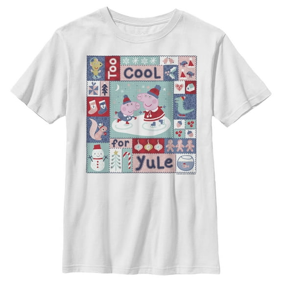 Boy's Peppa Pig Christmas Too Cool for Yule Quilt Square  Graphic T-Shirt