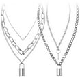 thumbnail image 1 of Lock Chain Necklace  Punk Chains  Statement Lock Key Pendant Necklace Silver Set Eboy Long Multilayer Chains Punk Choker 2 Set, 1 of 5