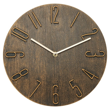 Uxcell 12 Vintage Wall Clock with Arabic Numerals, Modern Rustic Metal Small Clocks for Living Room Bedroom Kitchen Office Decor, Silent Non Ticking Golden Bronze