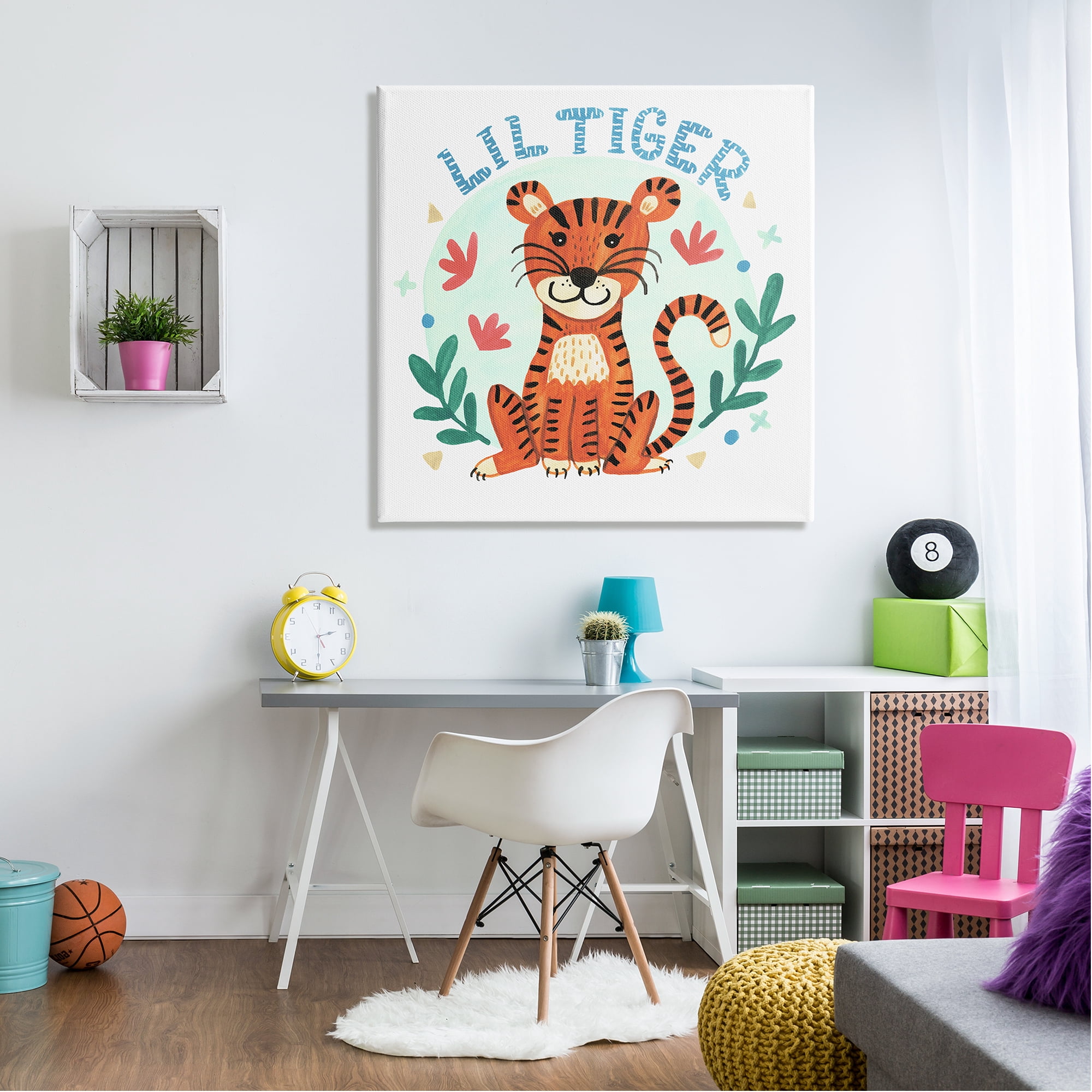 Stupell Industries Lil Tiger Text Whimsical Simple Botanicals Paintings Gallery-Wrapped Canvas Print Wall Art, 36x36, by Heather Strianese