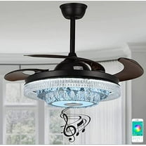 KPIBEST Modern Fashion Reversible Blades Ceiling Fan Lights,Crystal Fandelier with Bluetooth Speaker Remoter Control, 7 Color 6 Speed Smart Black Chandelier Ceiling Fan for Living Room Bedroom