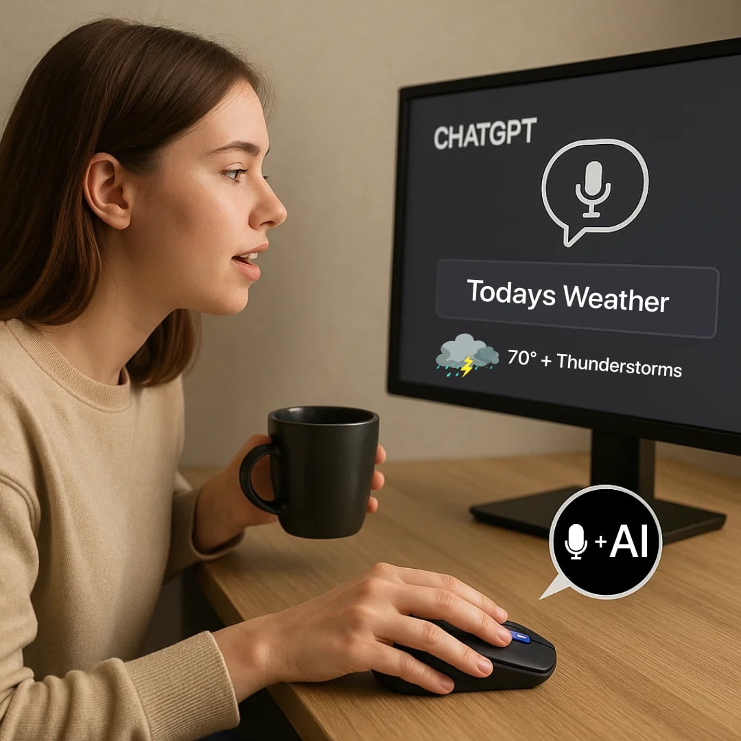 VoiceX AI Mouse – Voice-to-Text, ChatGPT, Google Search, 500WPM Dictation, 99% Accuracy, Instant Translation, Screenshot Translator, Bluetooth/USB, Windows & Mac Compatible