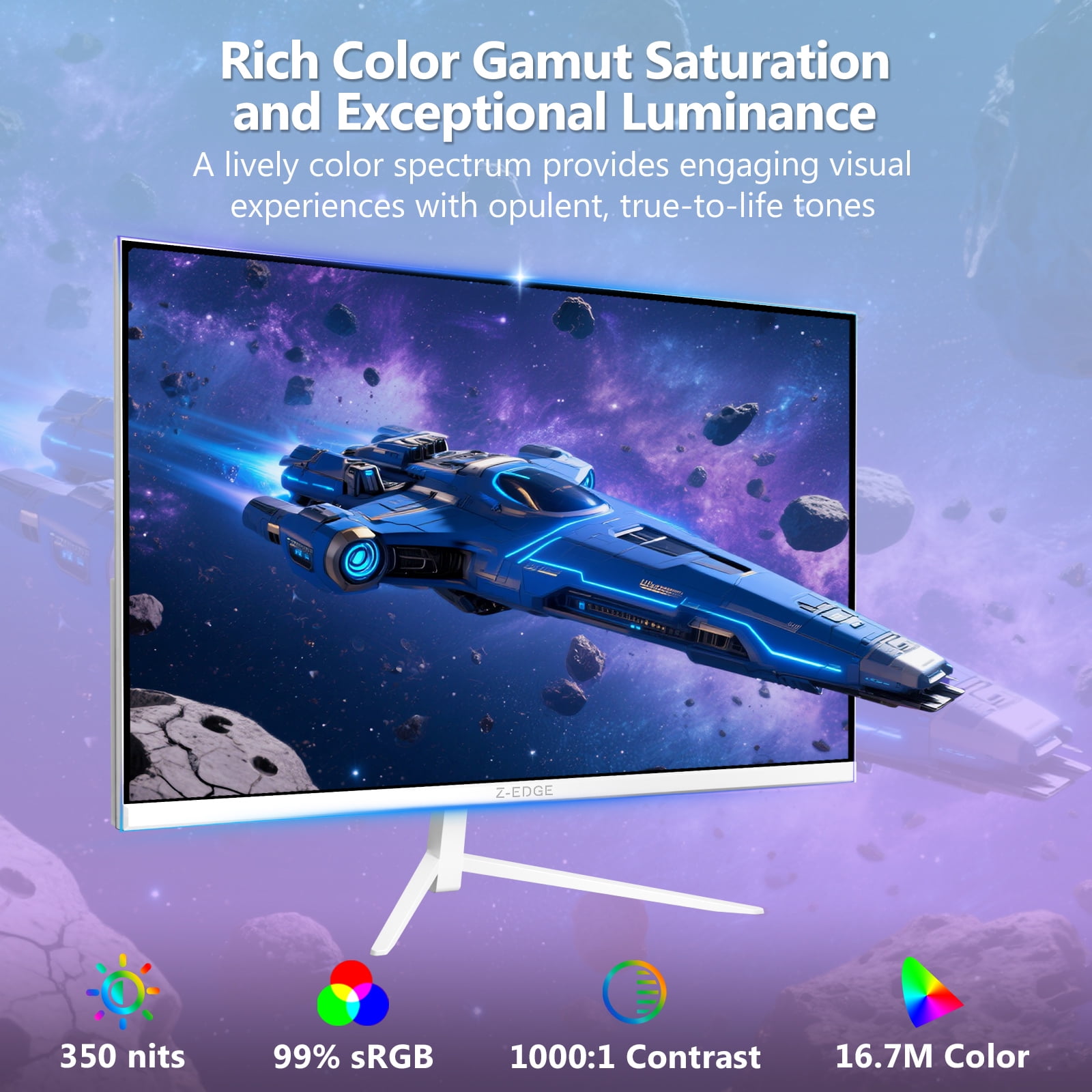 Z-EDGE 24 Inch 240Hz Gaming Monitor, FHD 1080P IPS Display, 1ms MPRT, AMD FreeSync, HDR Support, VESA Mount Compatible, White