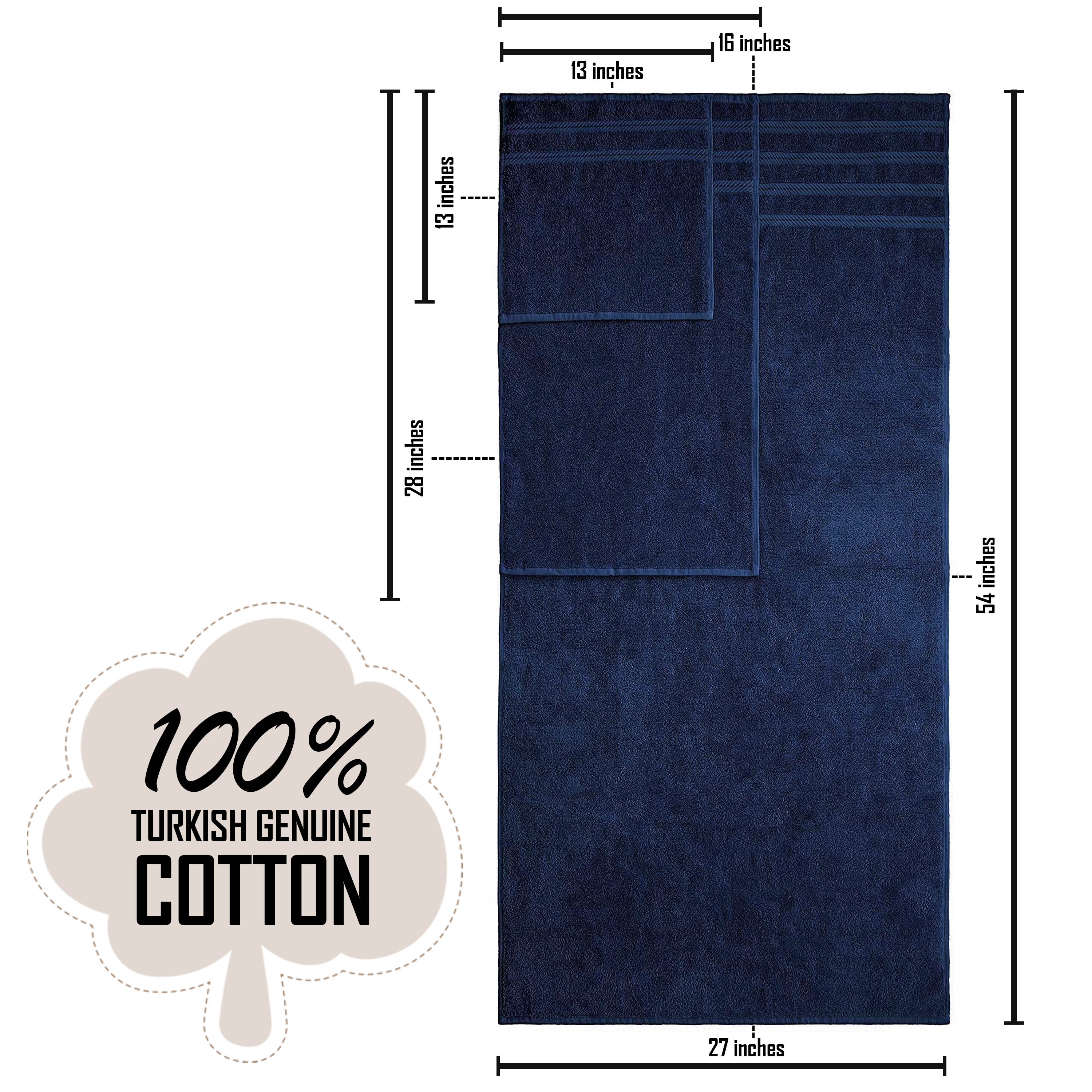 American Soft Linen Navy Blue Turkish Cotton Towel Set, 6-Piece photo 3