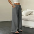 thumbnail image 5 of Cotton Linen Pants Women High Waisted Wide Leg Pants Comfy Drawstring Athletic Workout Gym Trousers with Pockets Dark Gray XL, 5 of 5