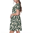 thumbnail image 2 of Sikiie White Daisies and Bee Print Women's Short-sleeved Dress, Round Neck Slim Knee-length Dress, Summer Clothing Suitable for Daily Leisure and Vacation, 2 of 6