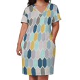 thumbnail image 3 of Geometric Hexagon Blue Grey Yellow Print Pattern Loose Pocket Dress Dresses Summer Summer Dresses for Women, 3 of 9