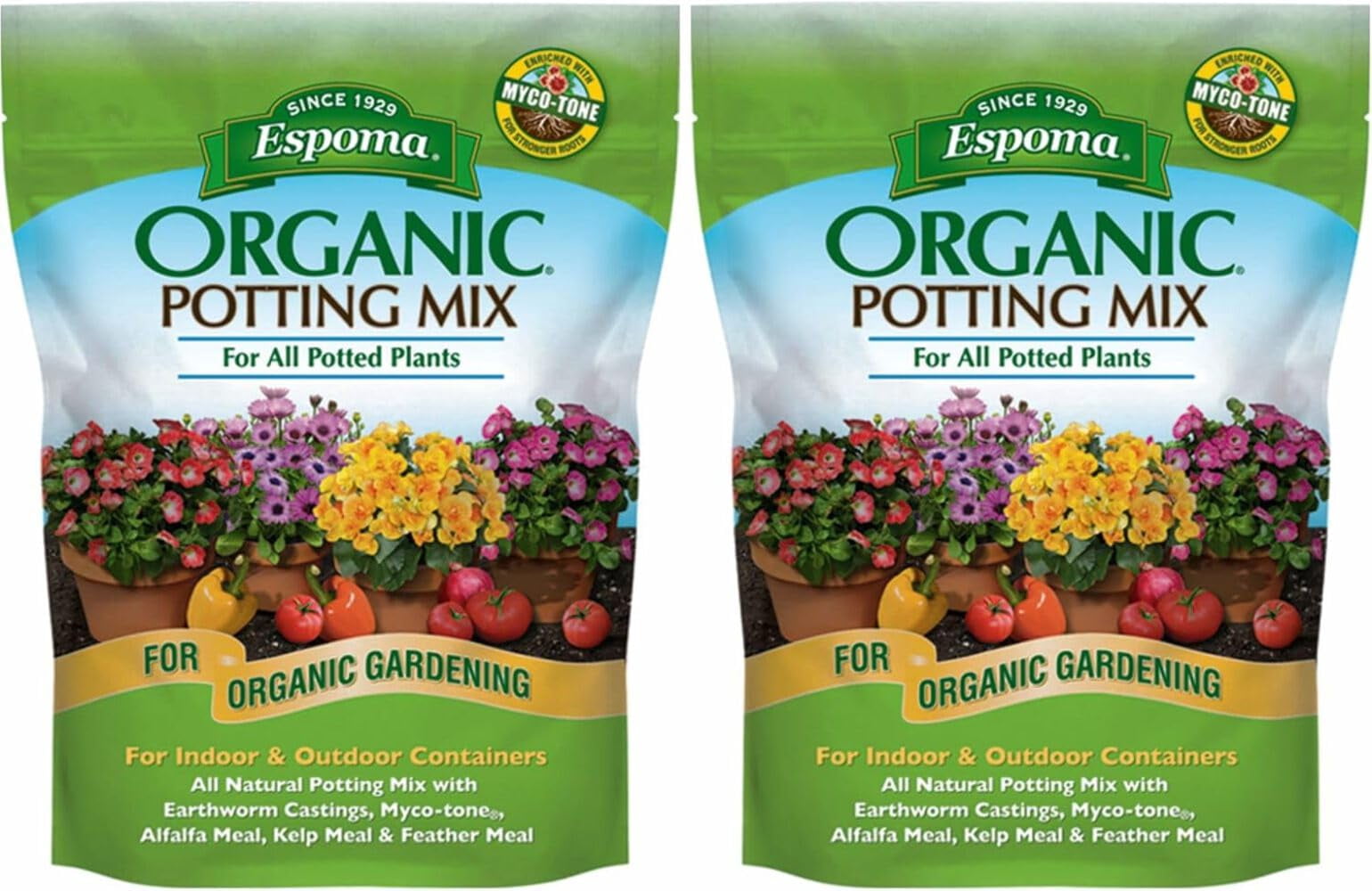Espoma Organic Potting Soil Mix - All Natural Potting Mix For All Indoor & Outdoor Containers Including Herbs & Vegetables. For Organic Gardening, 8qt. bag. (Pack of 2)