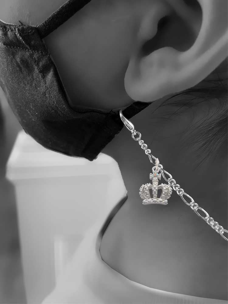 Silvertone Crown with AB Crystal Silvertone Face Mask Necklace
