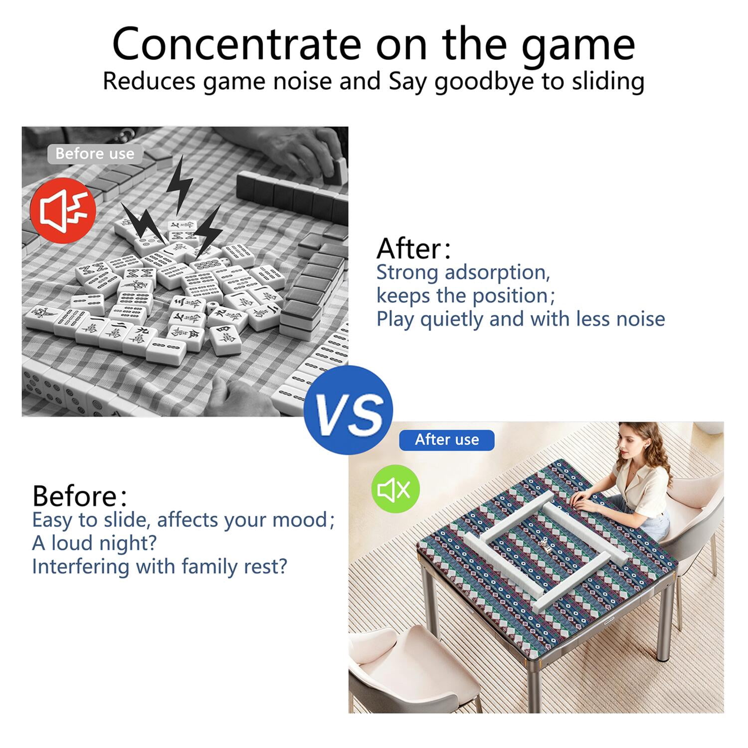 Extra Large Boho Pattern Anti-Slip Playing Surface 31.5 Inch Square Rubber Mahjong Mat with Noise Reduction for Chinese Tiles and Family Game Nights