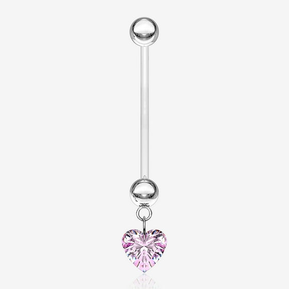 BM25 Sparkle Heart Gem Dangle Bio-Flex Pregnancy Belly Button Ring-Pink
