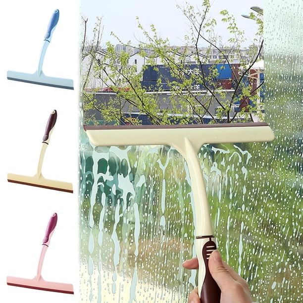 Raspador y escarbador de cristal para ventanas, duchas, coches - limpiador multisuperficie de 10,24" con cuchilla de goma blanda, mango ergonómico - amarillo, rosa o azul