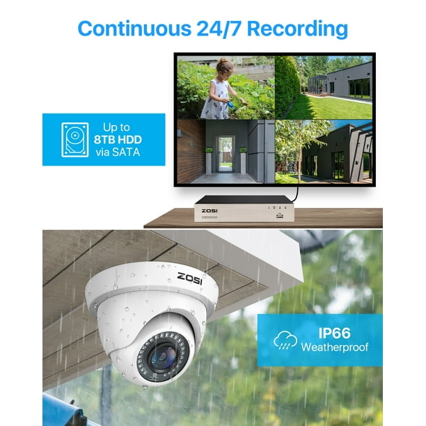 ZOSI 1080P 8CH DVR System, 4X HD Security Cameras, AI Detection