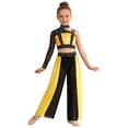 thumbnail image 6 of iiniim Girls Jazz Dance Colored Patch Party Wear Shiny Embellishment Modern Stage Contest Top with Pants Yellow 8, 6 of 7