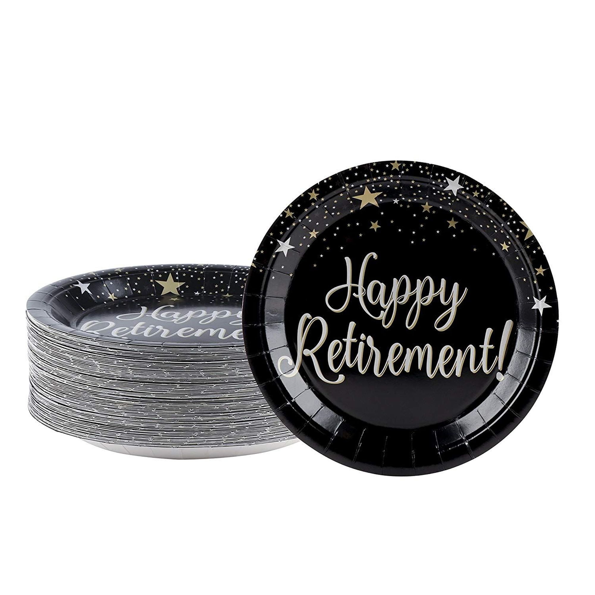 Disposable Plates - 80-Count Paper Plates, Happy Retirement Party Supplies for Appetizer, Lunch, Dinner, and Dessert, 9 x 9 inches