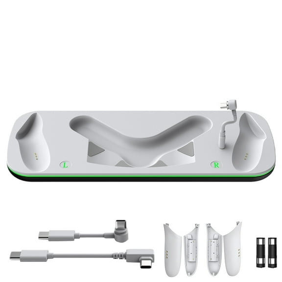husxh Charging Dock Magnetic Docking Station with LED Light Strip Headset Display Stand and Controller Mount W/ 2 Rechargeable Batteries for Meta Quest 3/3S VR Headset & Controllers