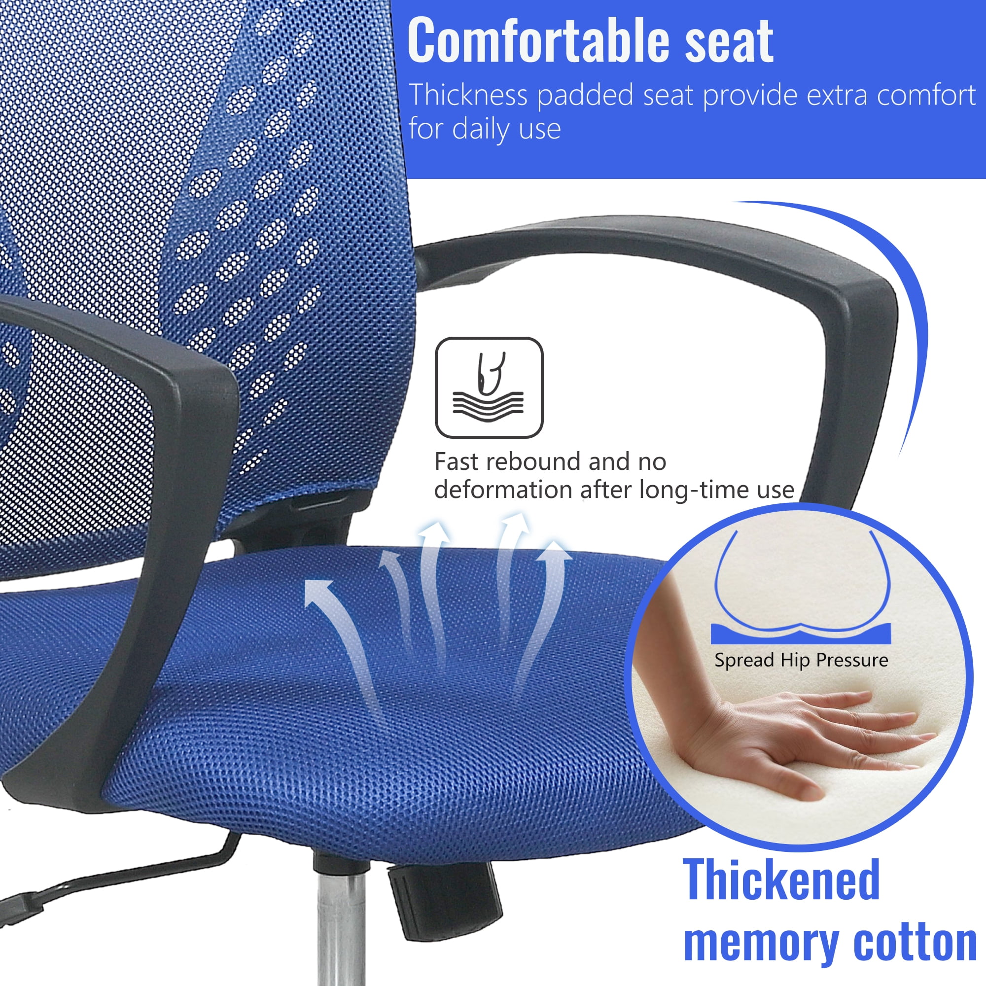 FDW Ergonomic Home Office Chair, Lumbar Support, Rolling Swivel for Women(Blue)