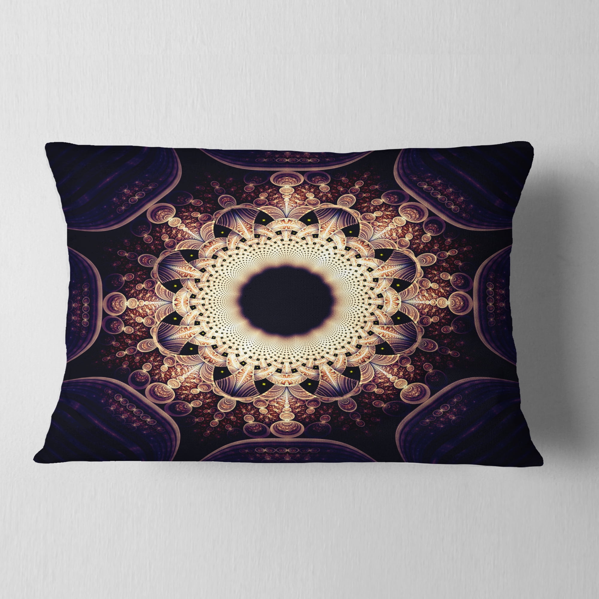 Designart Rounded Symmetrical Yellow Fractal Flower - Floral Throw Pillow - 12x20