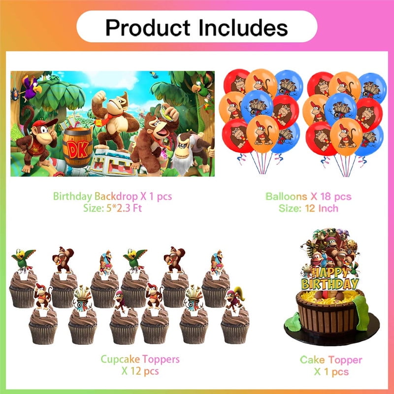 Donkey Kong Country Party Supplies Latex Balloons Decor Banner Backdrop Kit Birthday Decorations