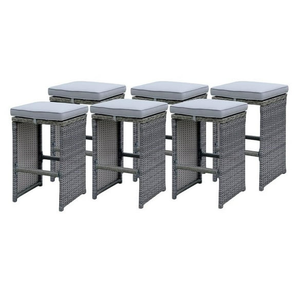 Furniture of America Zuni Rattan 29-inch Patio Bar Stool in Gray (Set of 6)