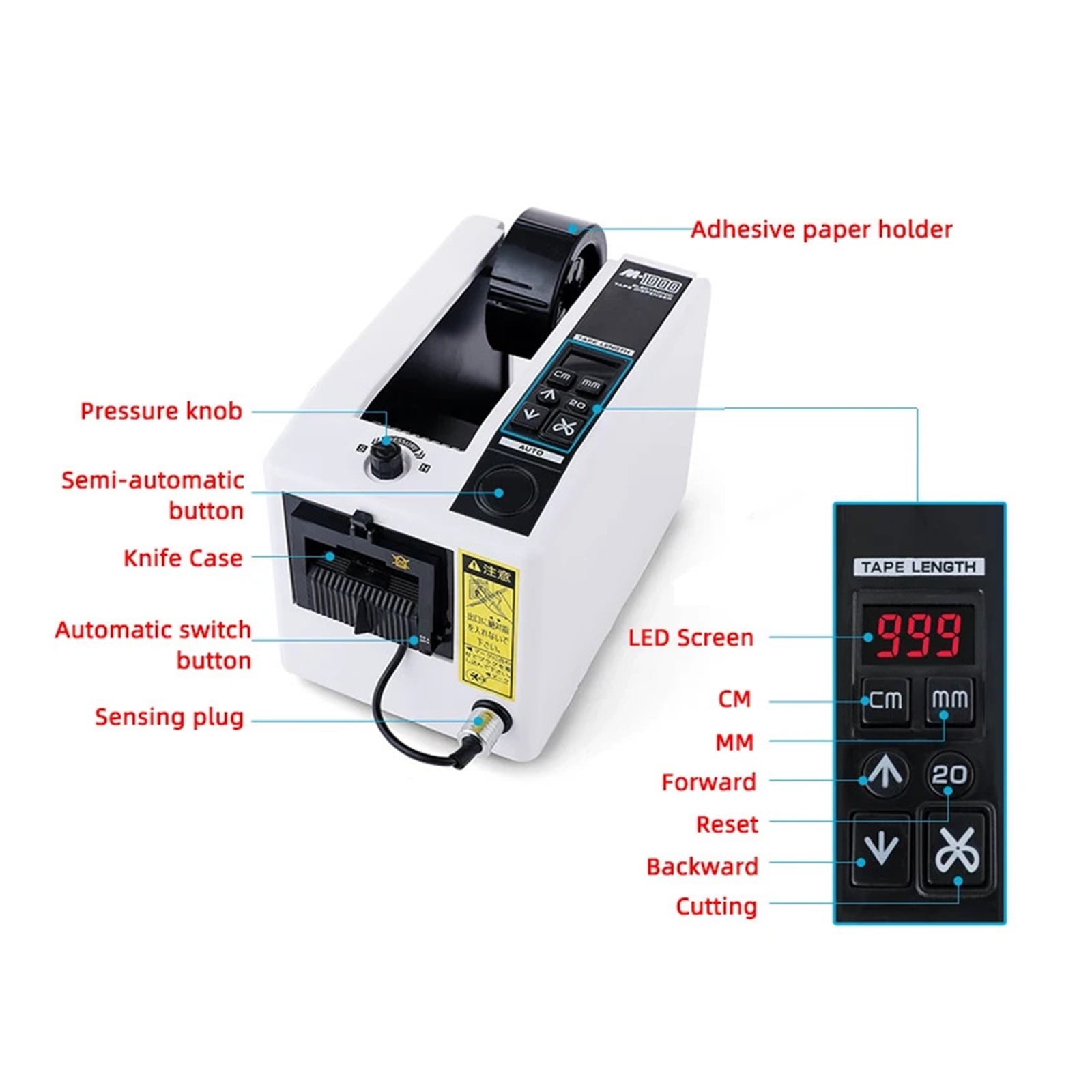M-1000S M-1000 Automatic Tape Cutting Machine, 18W Electric Belt Cutter Label Dispenser, 50mm Width Tape Cutting Tool