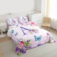 thumbnail image 3 of Homewish Purple Initial A Letter Queen Comforter Set, Watercolor Rose Floral Bedding Sets, Kawaii Dreamy Butterfly Reversible Bedding Comforter Set, Luxury Bedroom Decor, 3pcs, 3 of 8