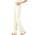 thumbnail image 4 of Girls' 100% Cotton Wide Leg Pants Beige - Ultra-Soft Breathable Elastic Waist Ribbed Casual Lounge Pants with Side Pockets for Kids (Sizes 120-170),Size 14-15T, 4 of 5