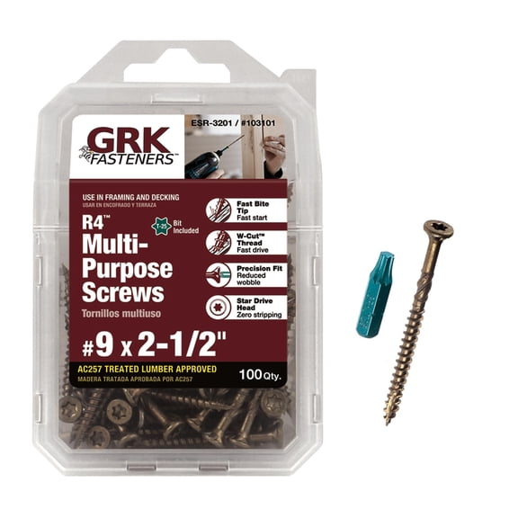 GRK Fasteners 103101 R4#9 x 2-1/2" Screws 100CT