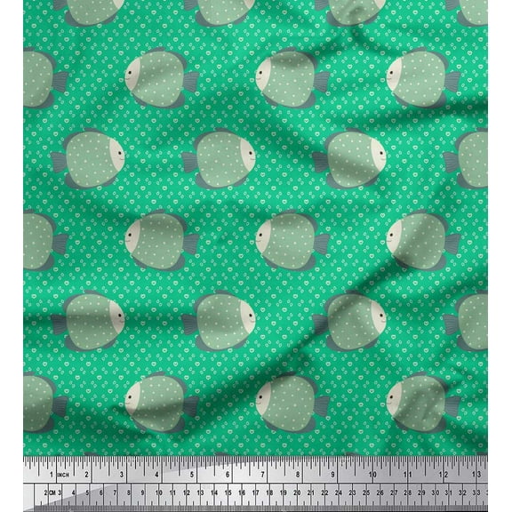 Soimoi Green Cotton Duck Fabric Grouper Fish Ocean Fabric Prints By Yard 42 Inch Wide