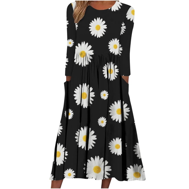 Vestido de jersey con cuello redondo y bolsillo de manga larga estampado a la moda para mujer Fridja yut1468