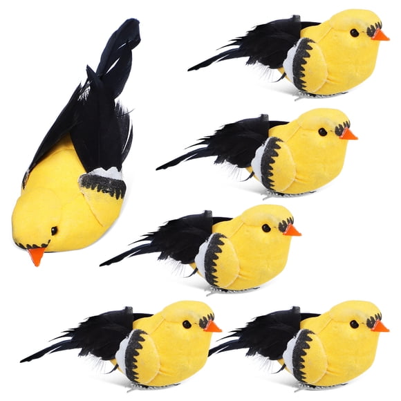 Milisten 6Ud Figurines De Pájaros Amarillos Realistas Con Pinza Para De Jardín Y Hogar