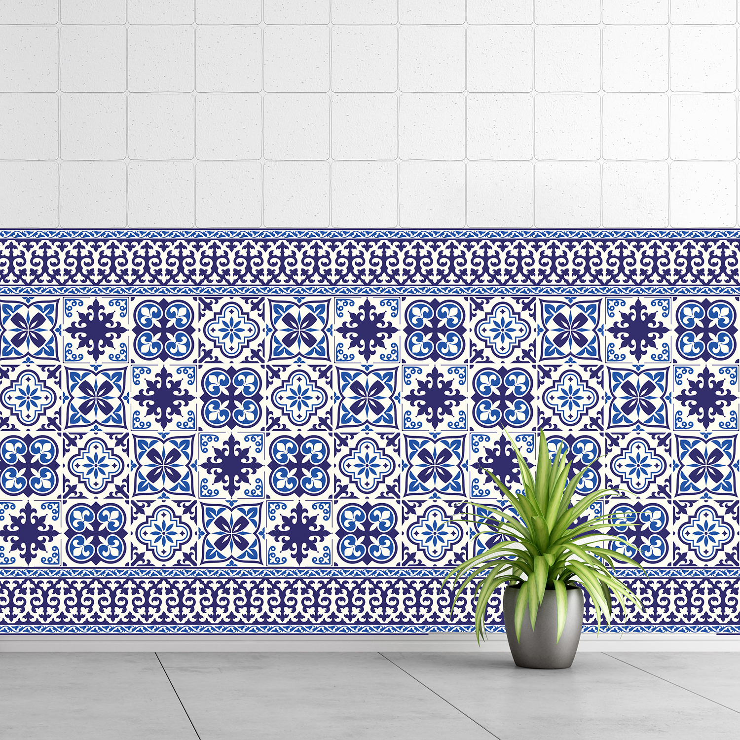 Walplus Blue Tile Granada Wall Sticker Decal Size: 10m x 10cm @ 24pcs